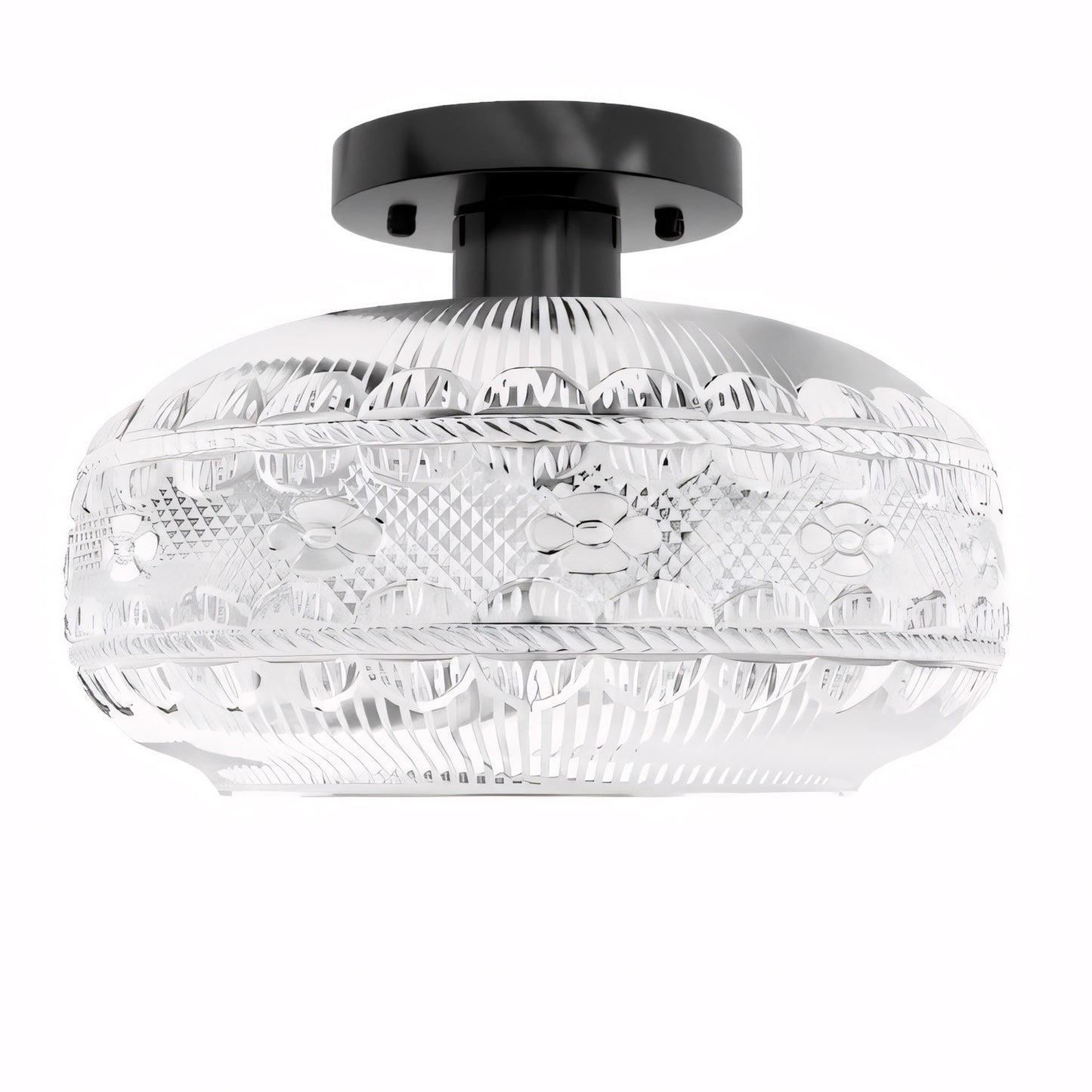 Santos Vintage Hand Carved Floral Clear Glass Semi Flush Mount Ceiling Light