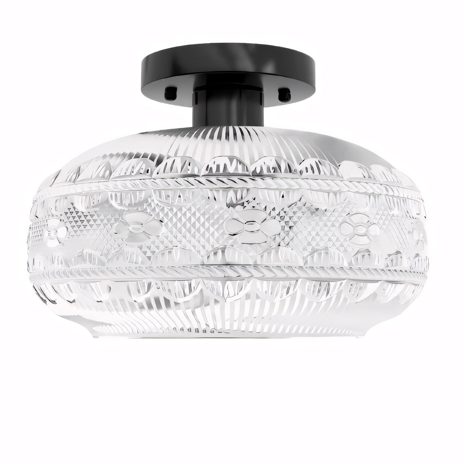 Santos Vintage Hand Carved Floral Clear Glass Semi Flush Mount Ceiling Light
