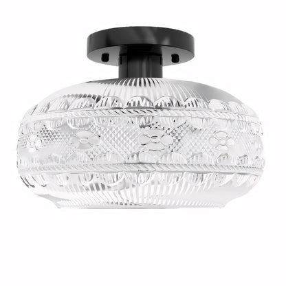 Santos Vintage Hand Carved Floral Clear Glass Semi Flush Mount Ceiling Light