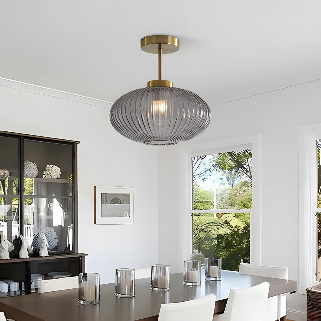 Jorik Natural Green Ribbed Glass Oval Ceiling Light