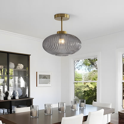 Jorik Natural Green Ribbed Glass Oval Ceiling Light