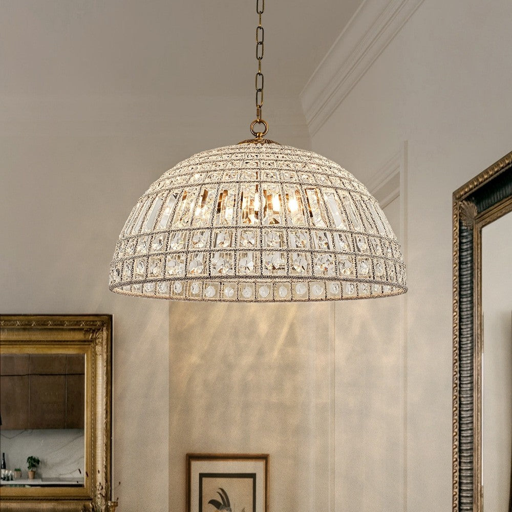 Zeldan Modern French Antique Bronze Dome Crystal Chandelier