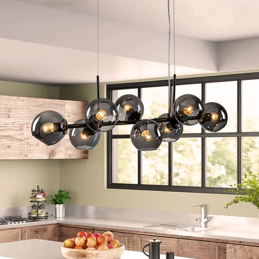 Malley Modern 8-Light Black Globe Glass Chandelier