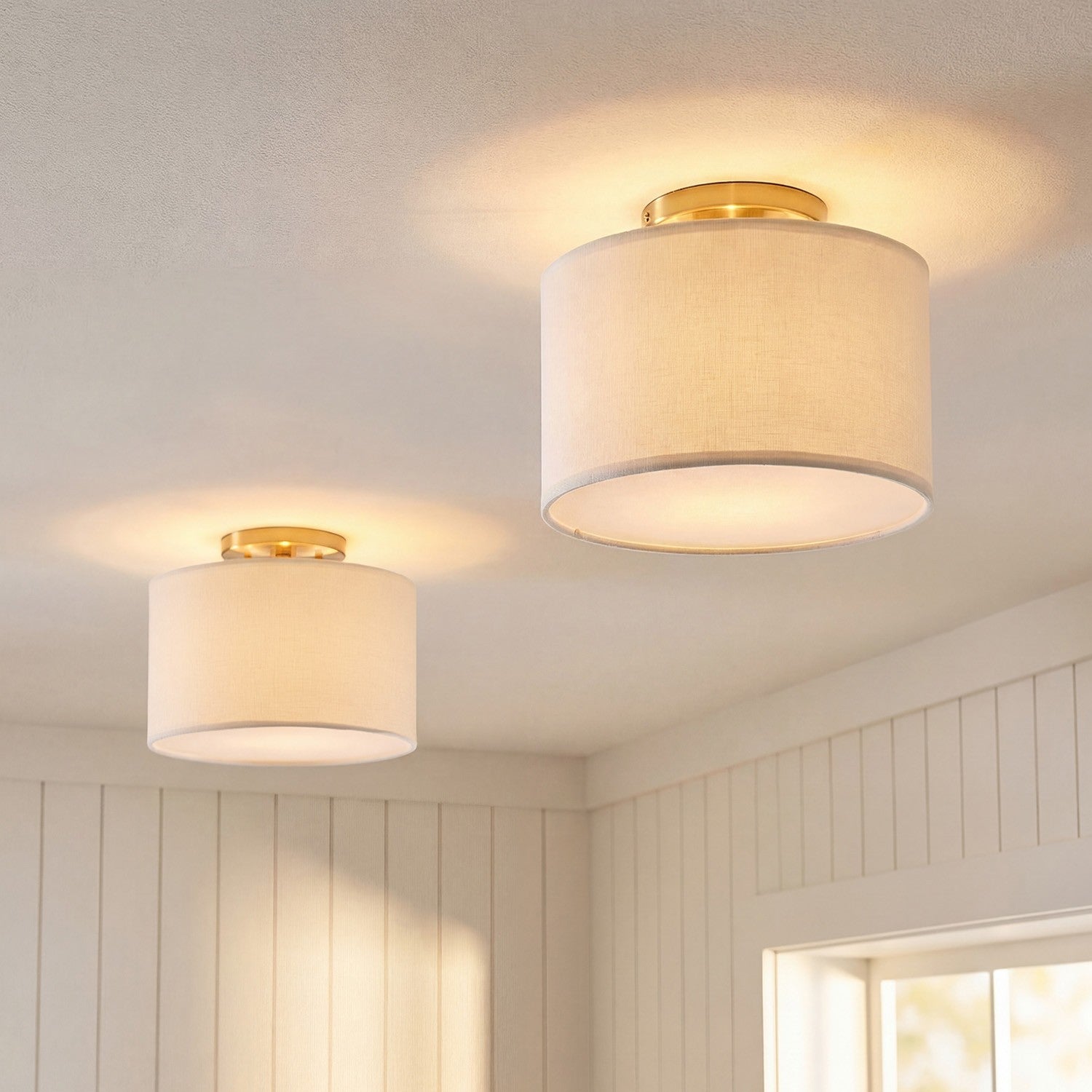 Joram White Linen Drum Ceiling Light