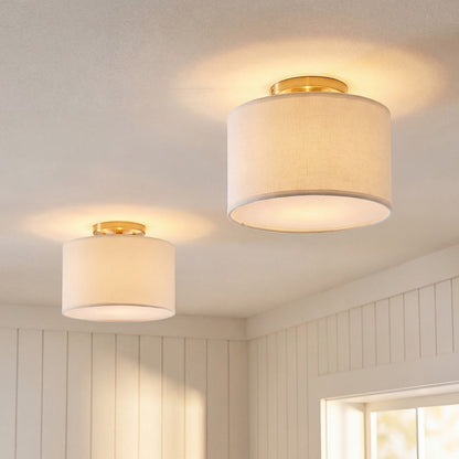 Joram White Linen Drum Ceiling Light