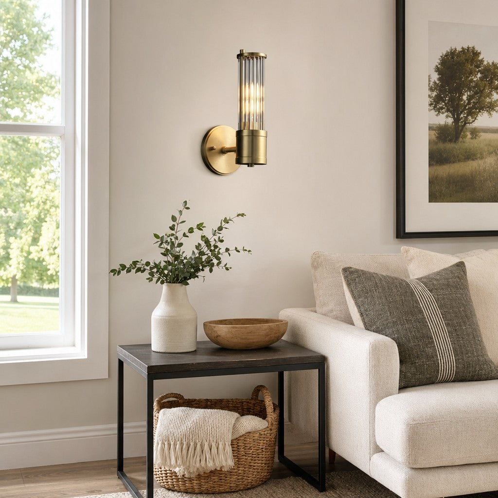 Prisha Mid Century Gold Fluted Ribbed Glass Wall Sconces