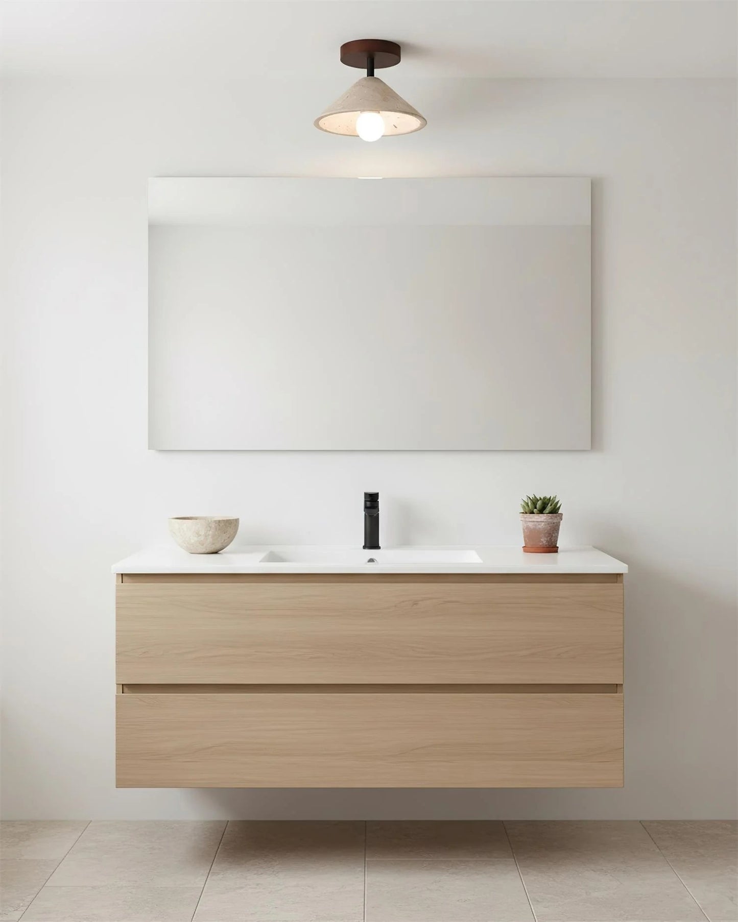 Katharine Minimalist Cone Shade Travertine Ceiling Lamp