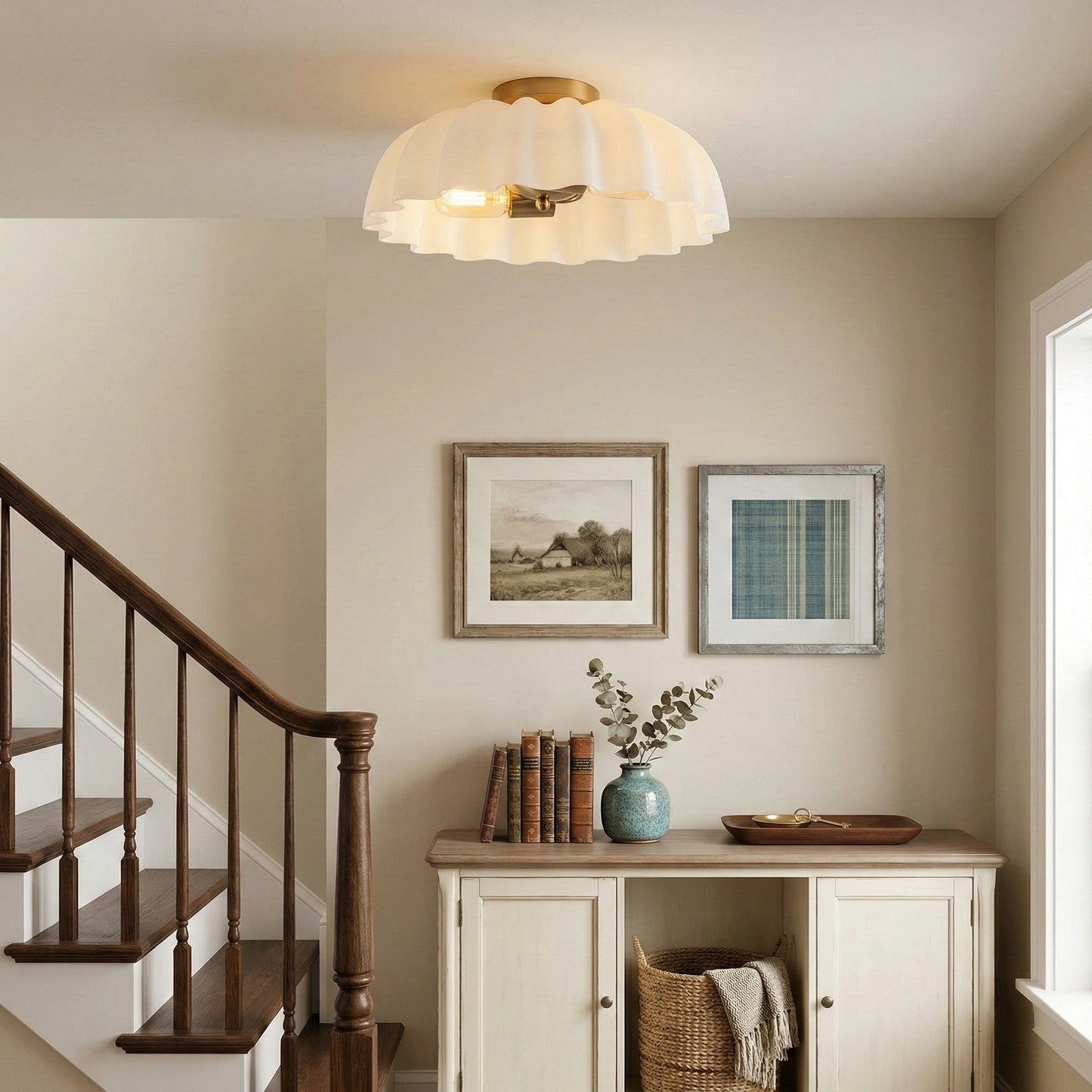 Solira Modern Pleated Milk Glass Ceiling Light