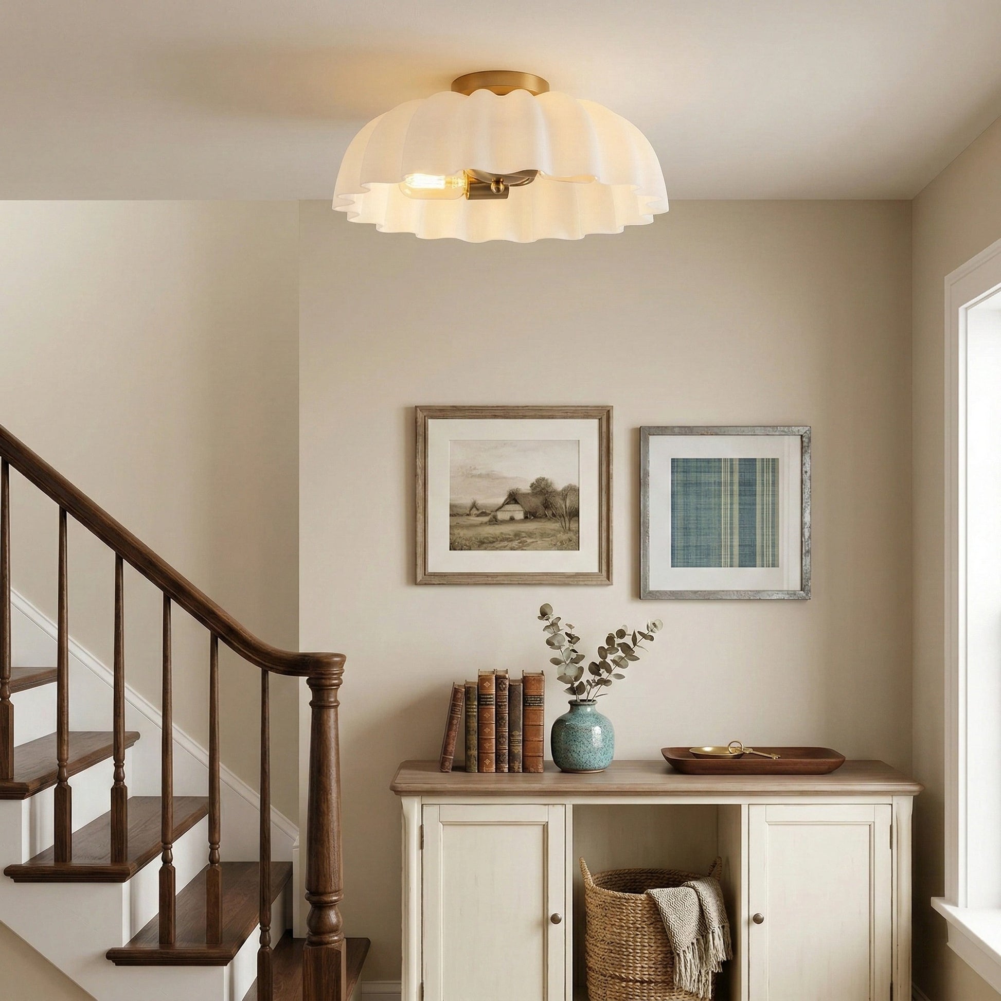 Solira Modern Pleated Milk Glass Ceiling Light