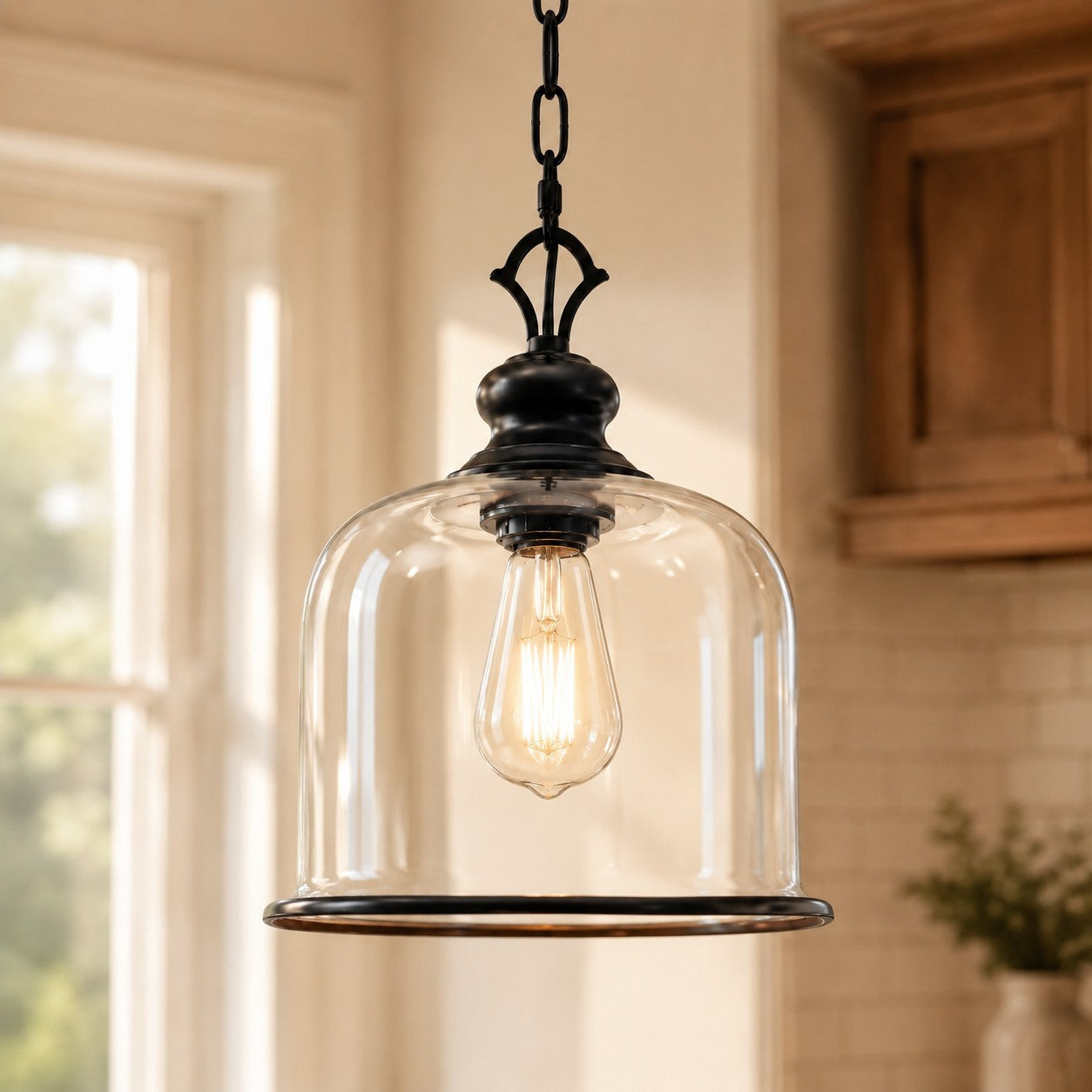 Sander Farmhouse Vintage Bell Clear Glass Pendant Light