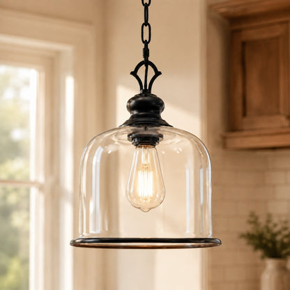 Sander Farmhouse Vintage Bell Clear Glass Pendant Light