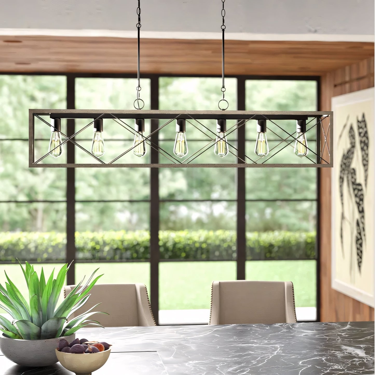 Wrylor Farmhouse 7 Light Steel Rectangle Chandelier