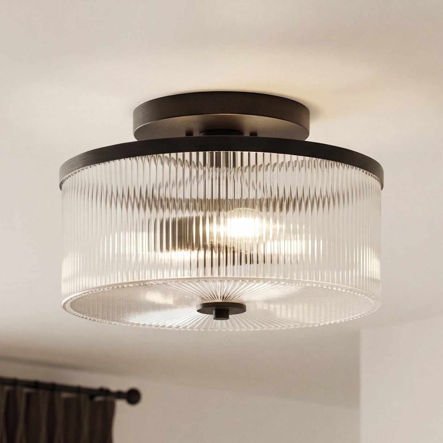 Claude Farmhouse Striped Glass Drum Ceiling Light