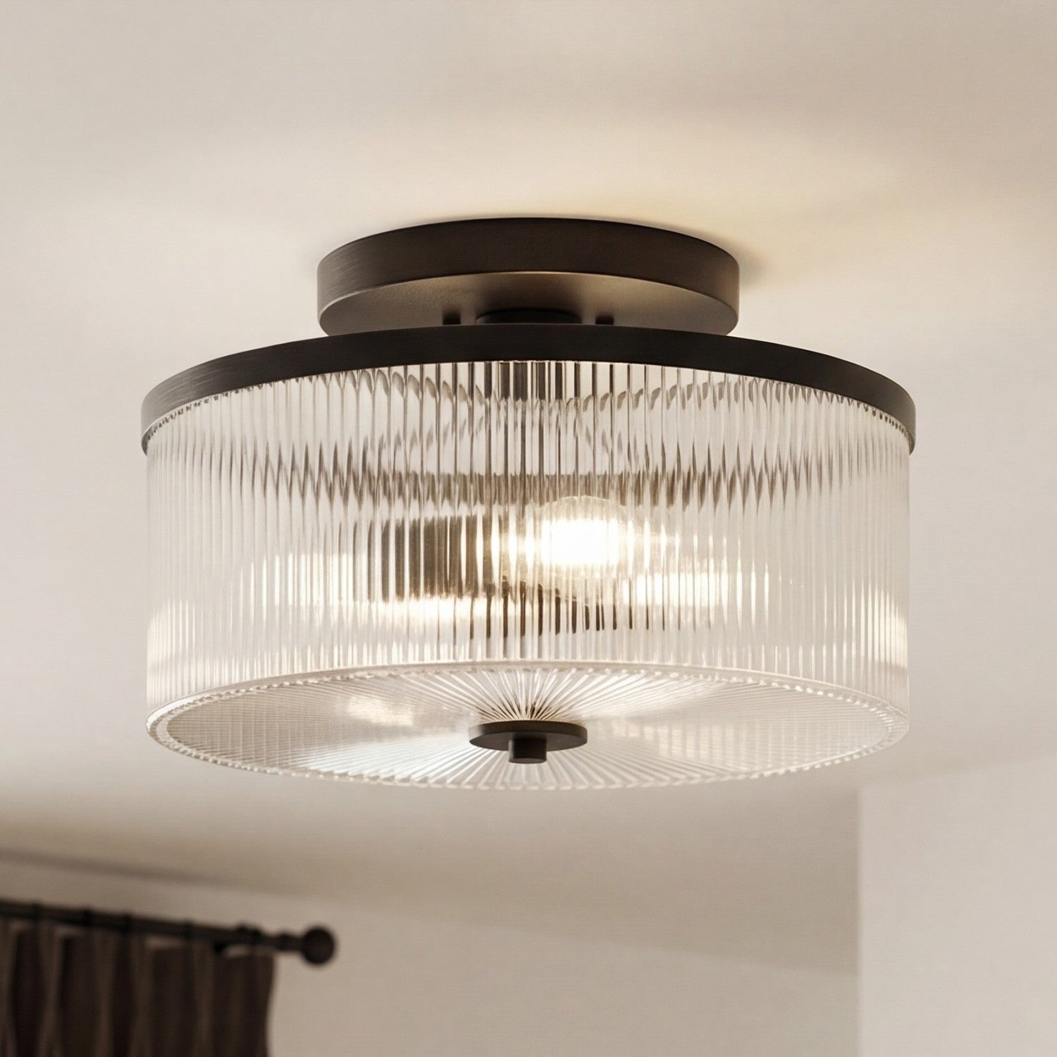 Claude Farmhouse Striped Glass Drum Ceiling Light