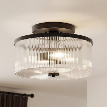 Claude Farmhouse Striped Glass Drum Ceiling Light