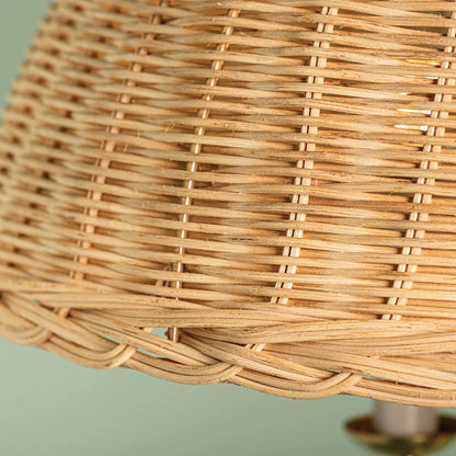 Margaret Minimalist Natural 4-Light Dome Rattan Brass Pendant Light