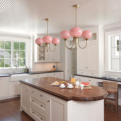 Bianca Colored Glass Shade Chandelier with Globes
