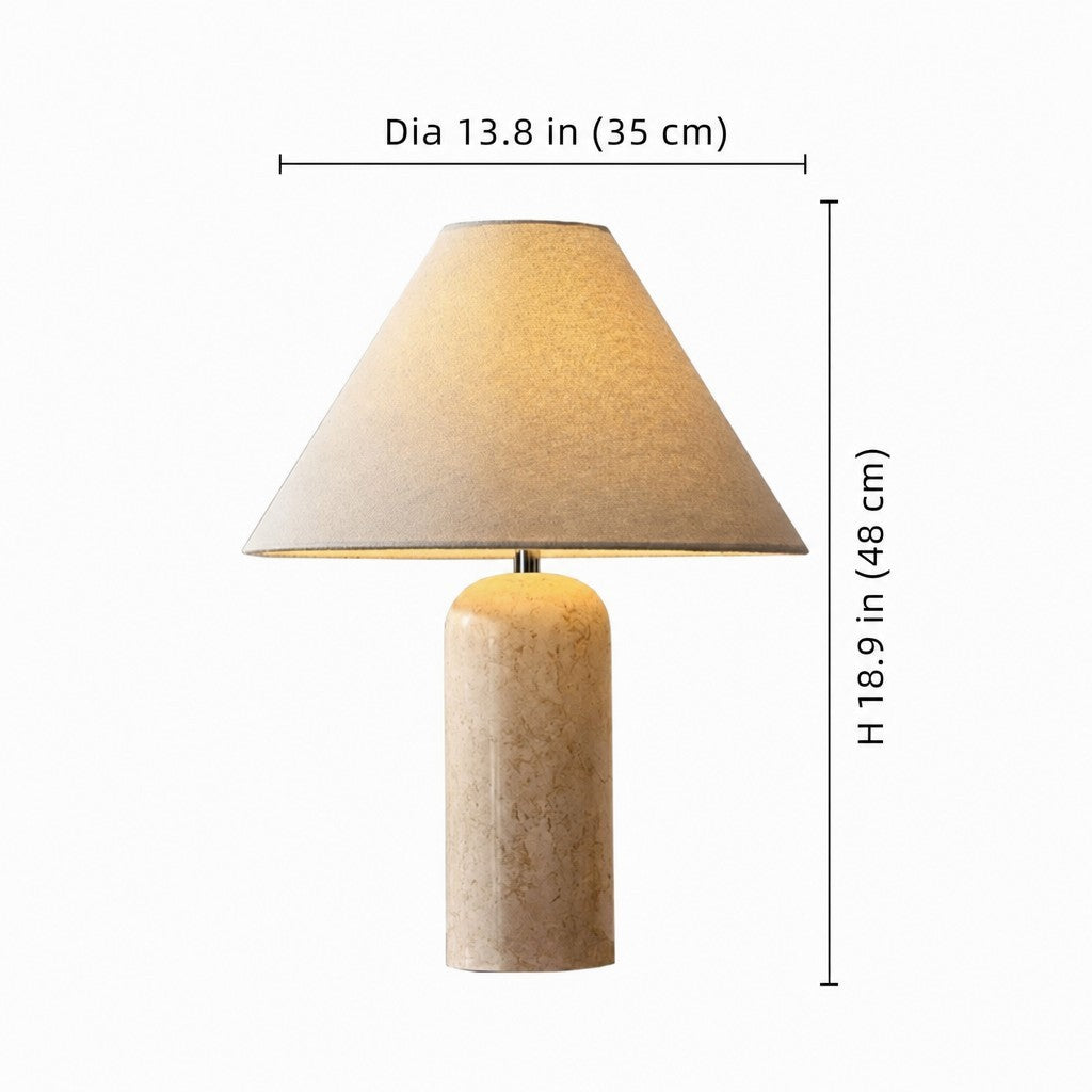Hamlin Modern Linen & Travertine Cylindrical Table Lamp