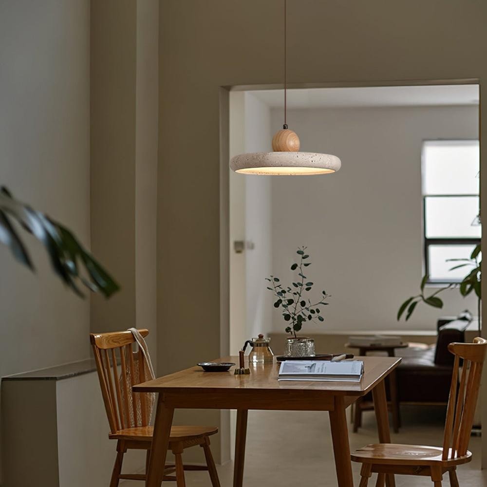 Aggiea Minimalist Yellow Travertine Frisbee Pendant Lamp