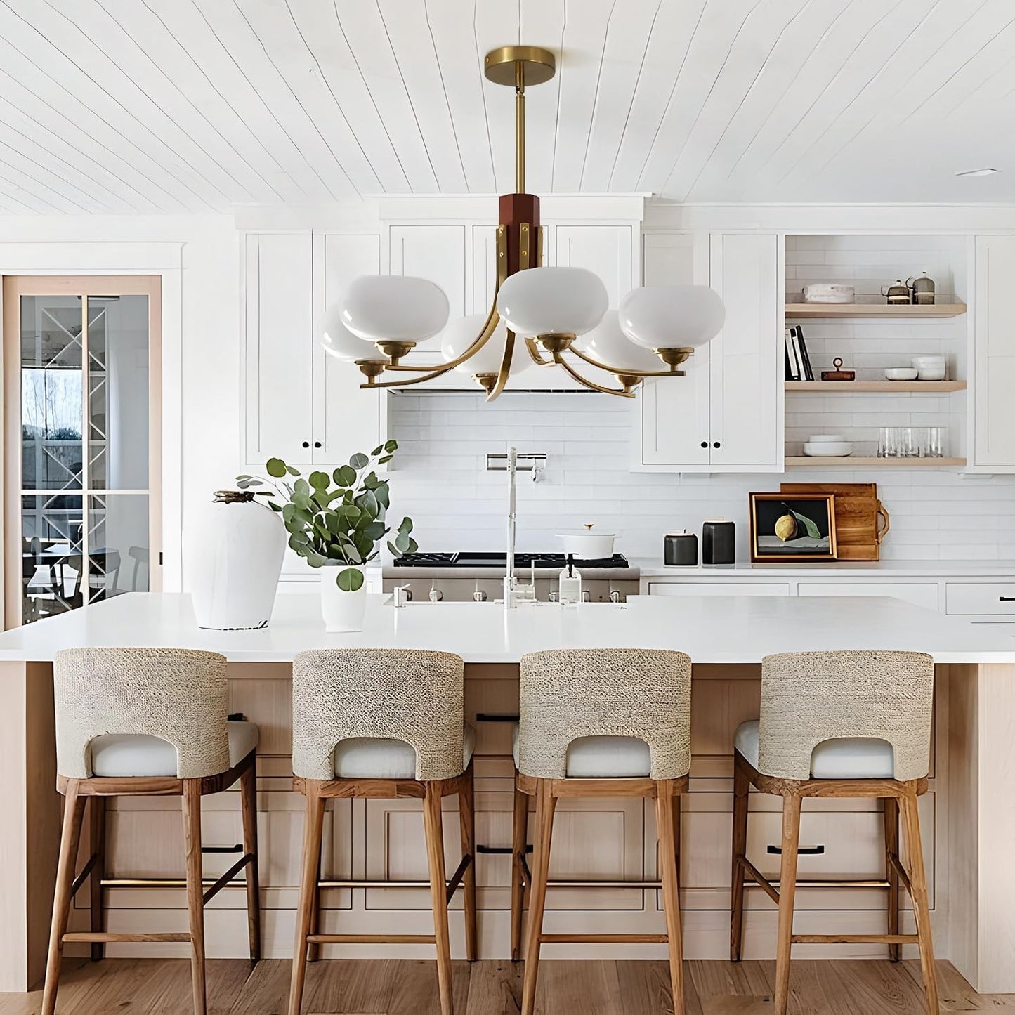Juino Wood Farmhouse Milk Ball Sputnik Chandelier