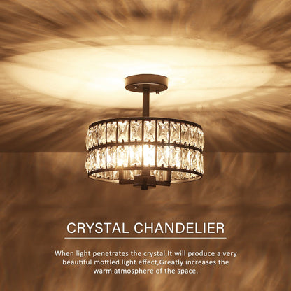 Parnika Luxury Carved Crystal Drum Semi Flush Chandelier
