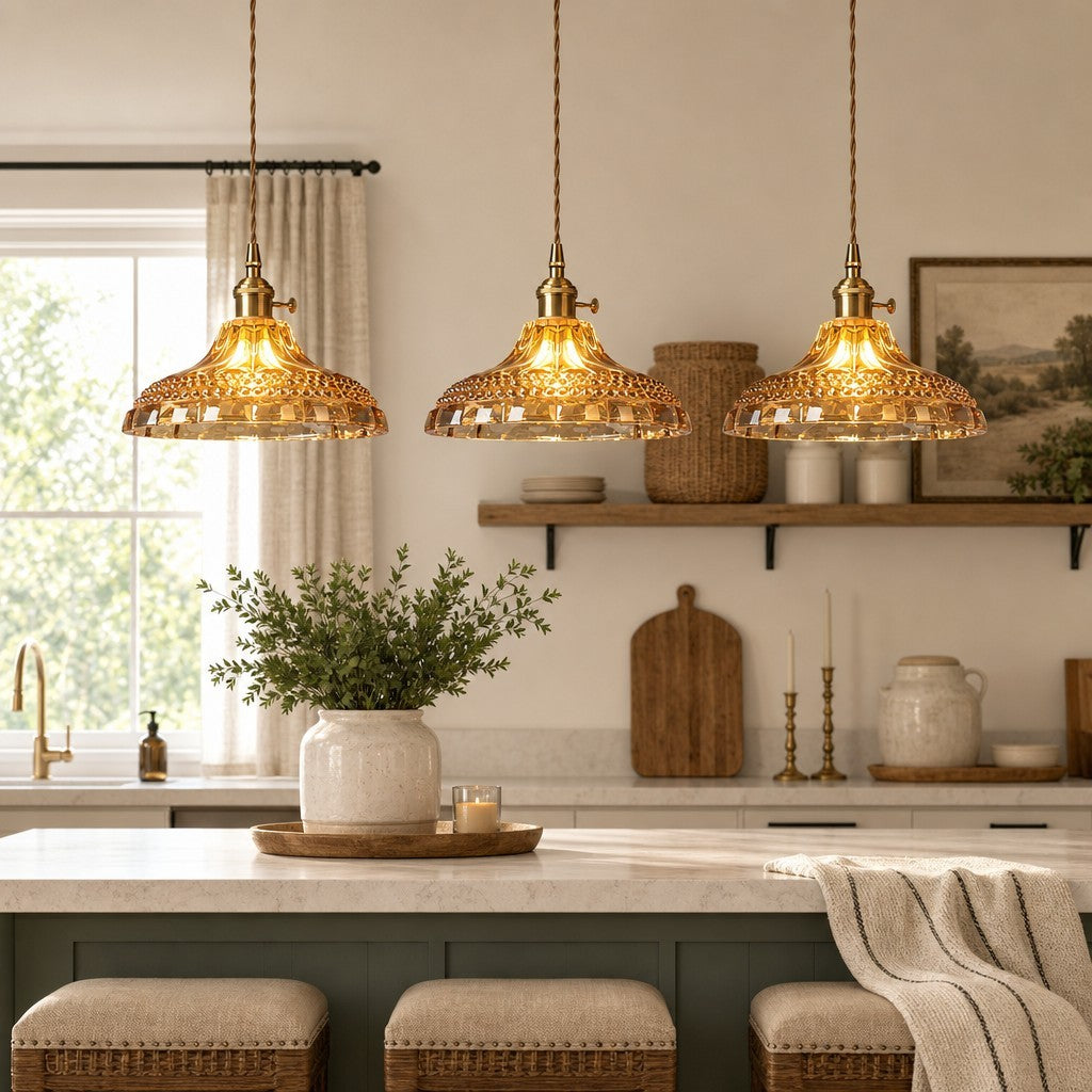 Olyx Amber Textured Glass Pot Lid Pendant Light