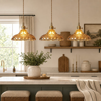 Olyx Amber Textured Glass Pot Lid Pendant Light