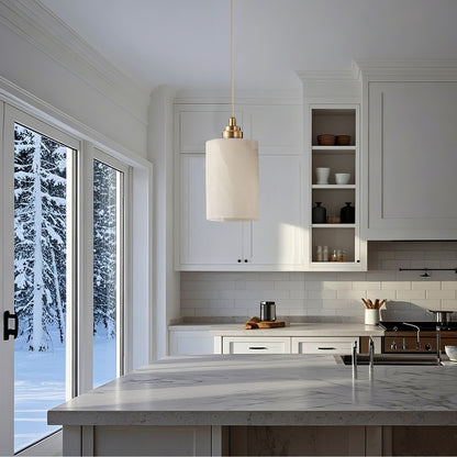 Beverlee Modern Brass Cylinder Alabaster Pendant Light