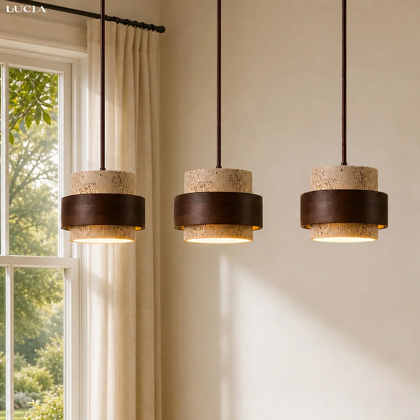 Alaricx Vintage Cylindrical Travertine Pendant Light