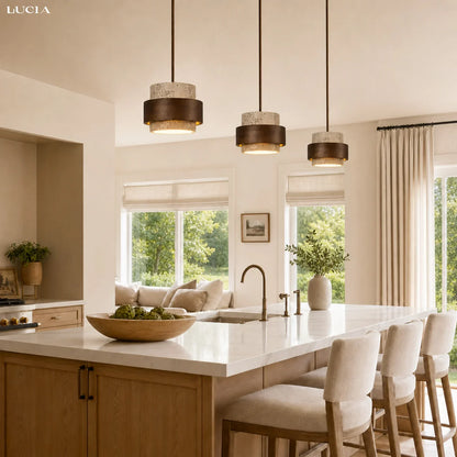 Alaricx Vintage Cylindrical Travertine Pendant Light
