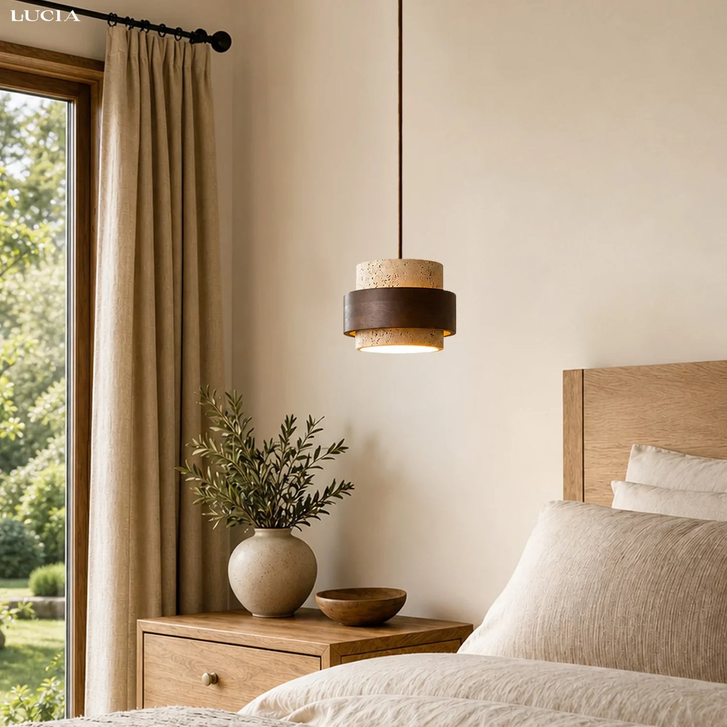 Alaricx Vintage Cylindrical Travertine Pendant Light