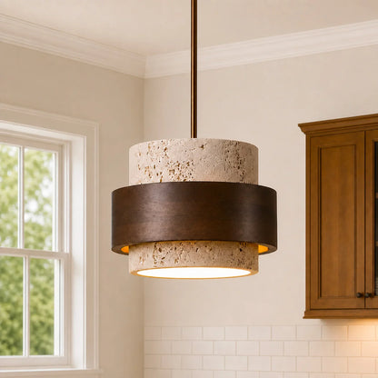 Alaricx Vintage Cylindrical Travertine Pendant Light