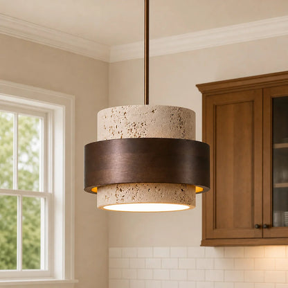 Alaricx Vintage Cylindrical Travertine Pendant Light