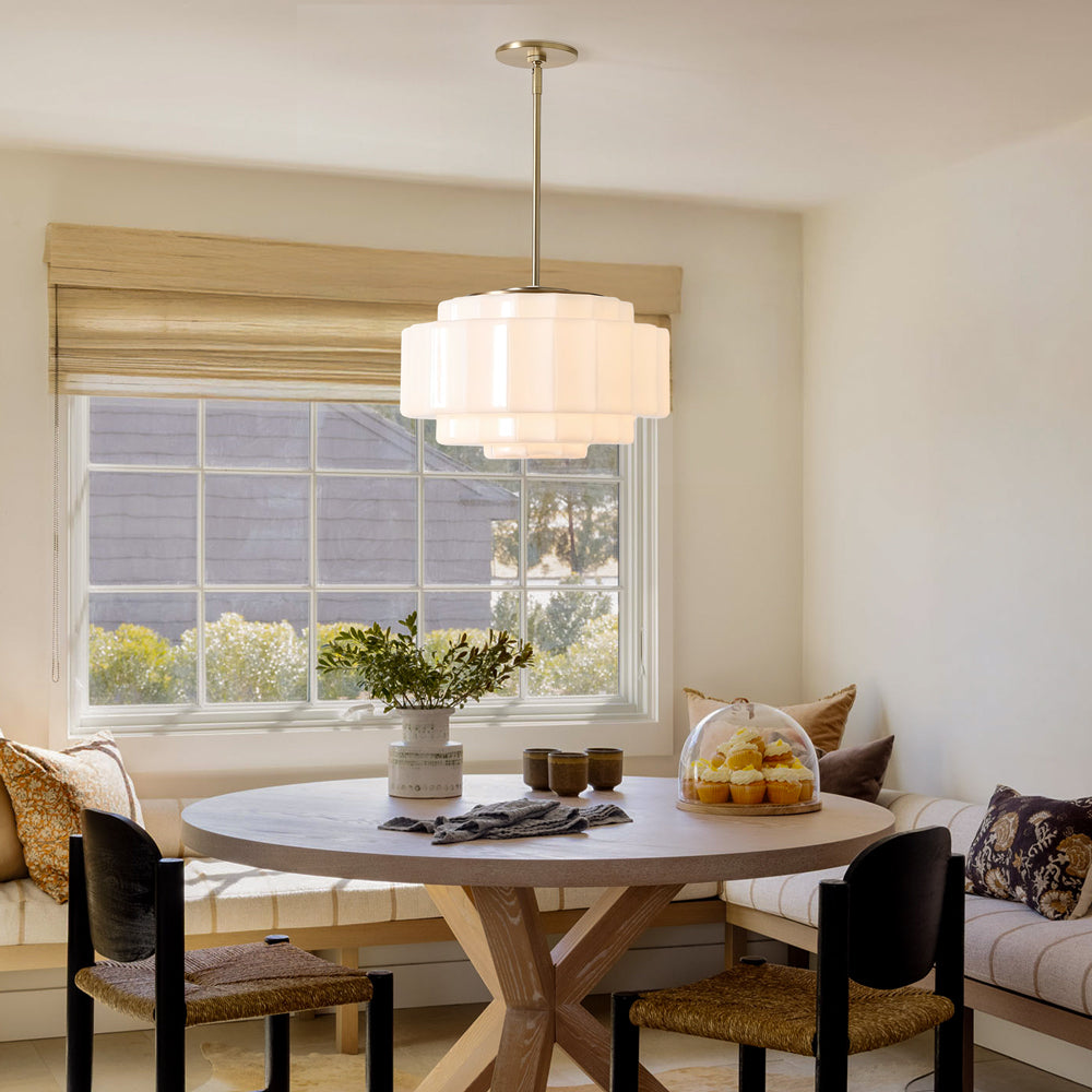 Zevian Antique Brass Tiered Opal White Glass Pendant Light