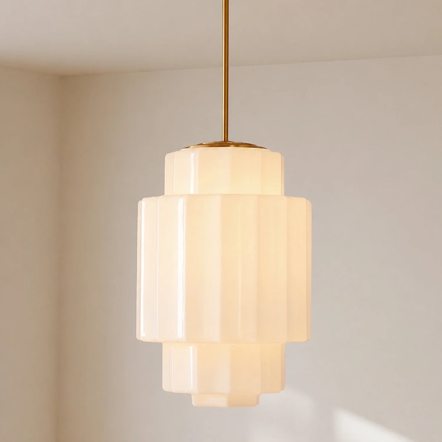 Zevian Antique Brass Tiered Opal White Glass Pendant Light