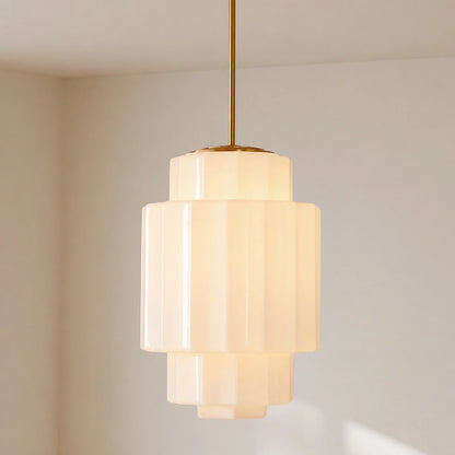 Zevian Antique Brass Tiered Opal White Glass Pendant Light