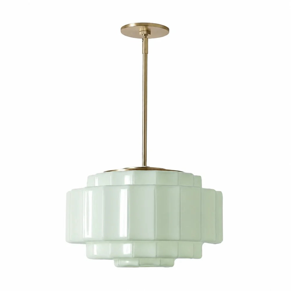 Zevian Antique Brass Tiered Opal White Glass Pendant Light