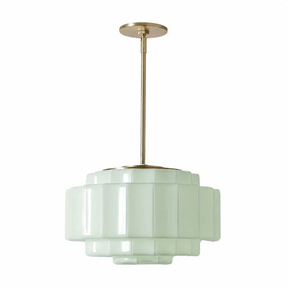Zevian Antique Brass Tiered Opal White Glass Pendant Light