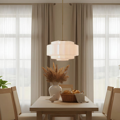 Zevian Antique Brass Tiered Opal White Glass Pendant Light