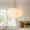 Zevian Antique Brass Tiered Opal White Glass Pendant Light
