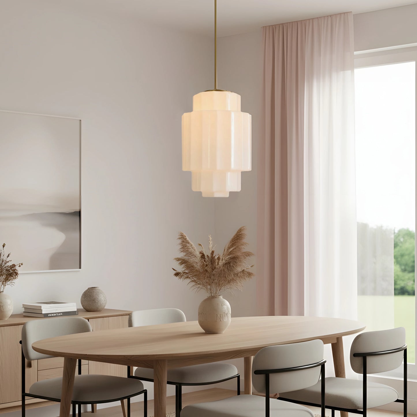 Zevian Antique Brass Tiered Opal White Glass Pendant Light