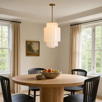 Zevian Antique Brass Tiered Opal White Glass Pendant Light