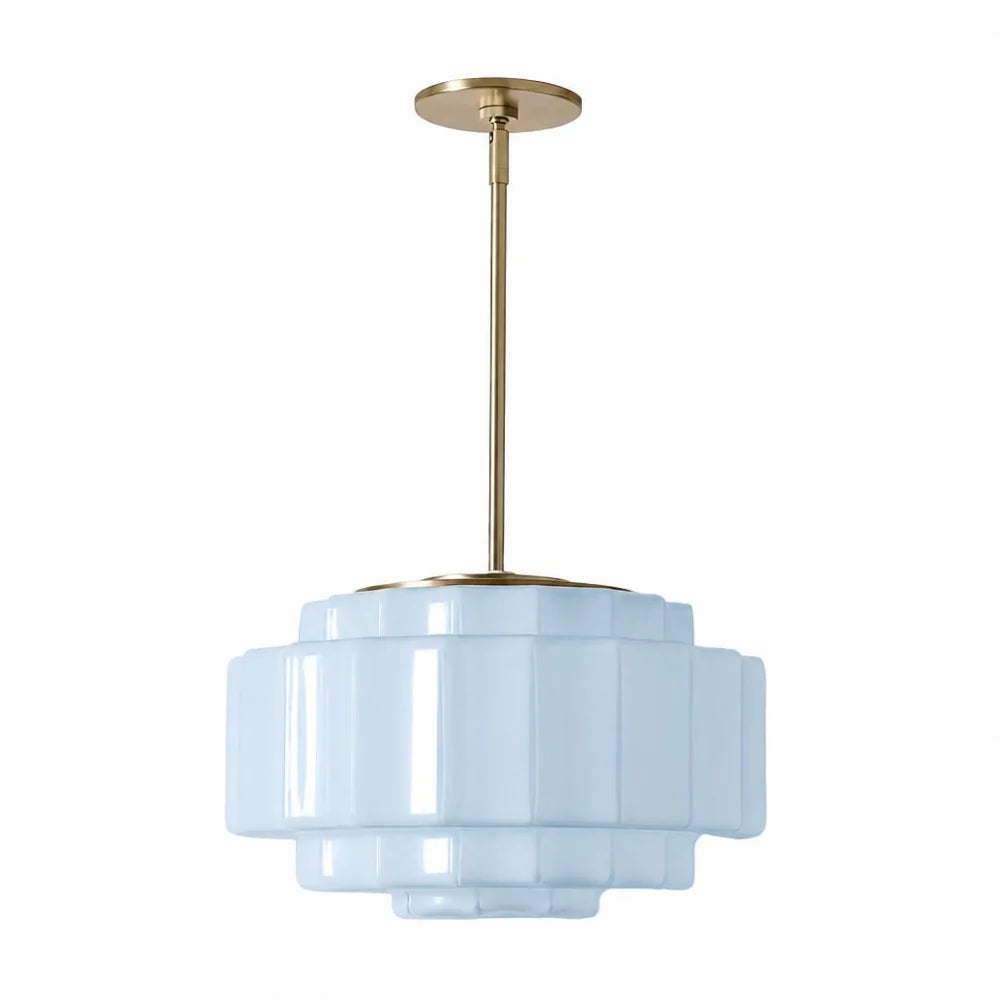 Zevian Antique Brass Tiered Opal White Glass Pendant Light
