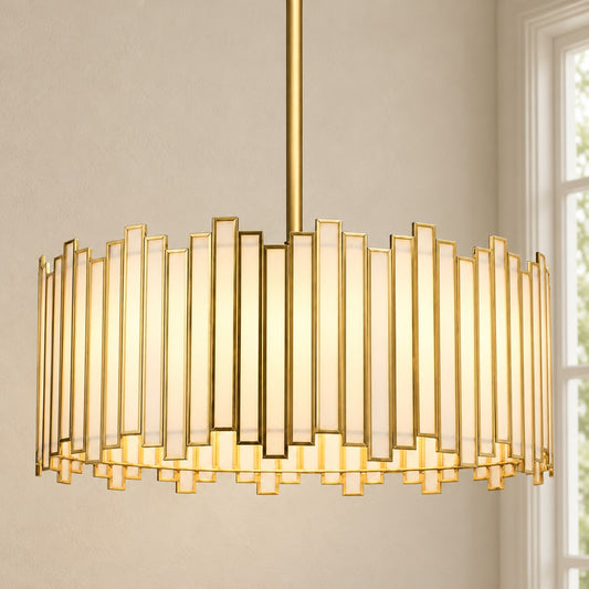 Atchison 4 Light Drum Shade Chandelier with Tiffany Glass for Dining Room