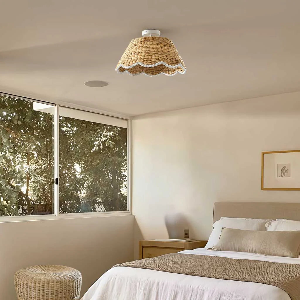 Veyron Bohemian Style Scallop Rattan Flush Mount Ceiling Light