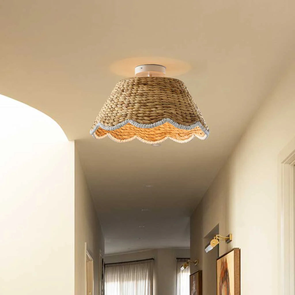 Veyron Bohemian Style Scallop Rattan Flush Mount Ceiling Light