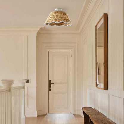 Veyron Bohemian Style Scallop Rattan Flush Mount Ceiling Light
