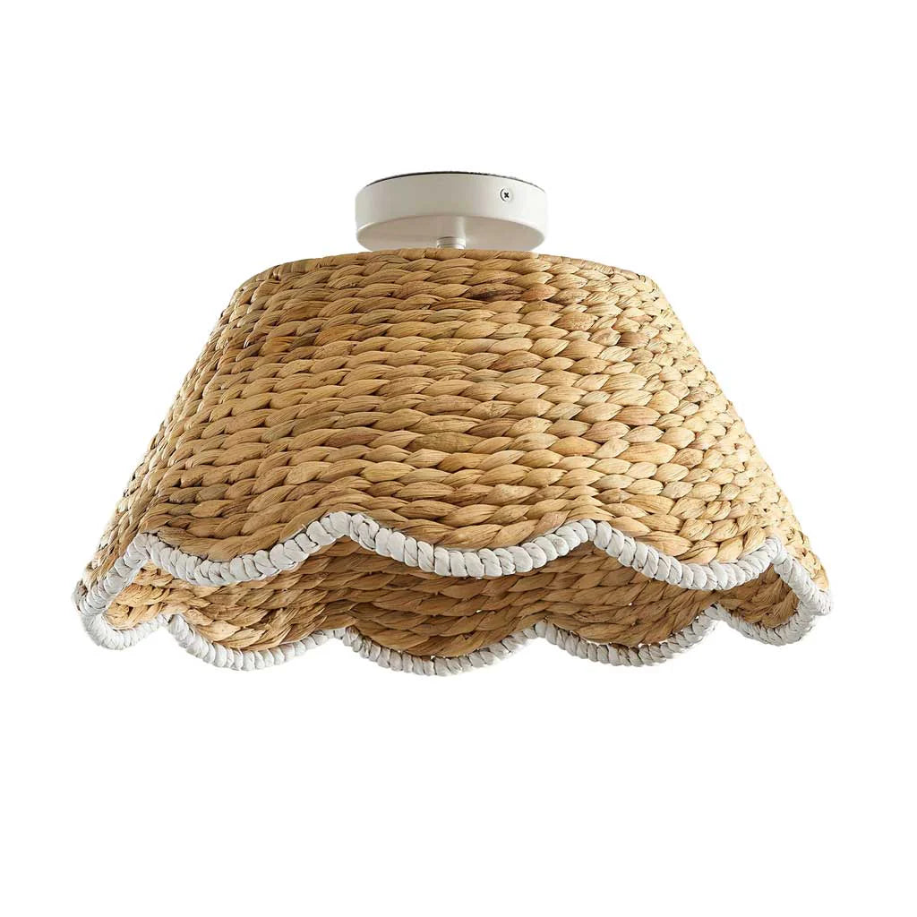 Veyron Bohemian Style Scallop Rattan Flush Mount Ceiling Light