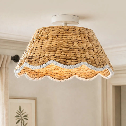 Veyron Bohemian Style Scallop Rattan Flush Mount Ceiling Light