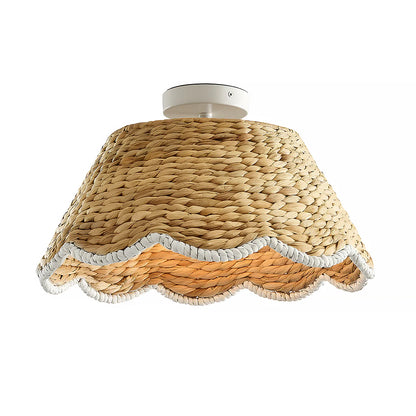Veyron Bohemian Style Scallop Rattan Flush Mount Ceiling Light